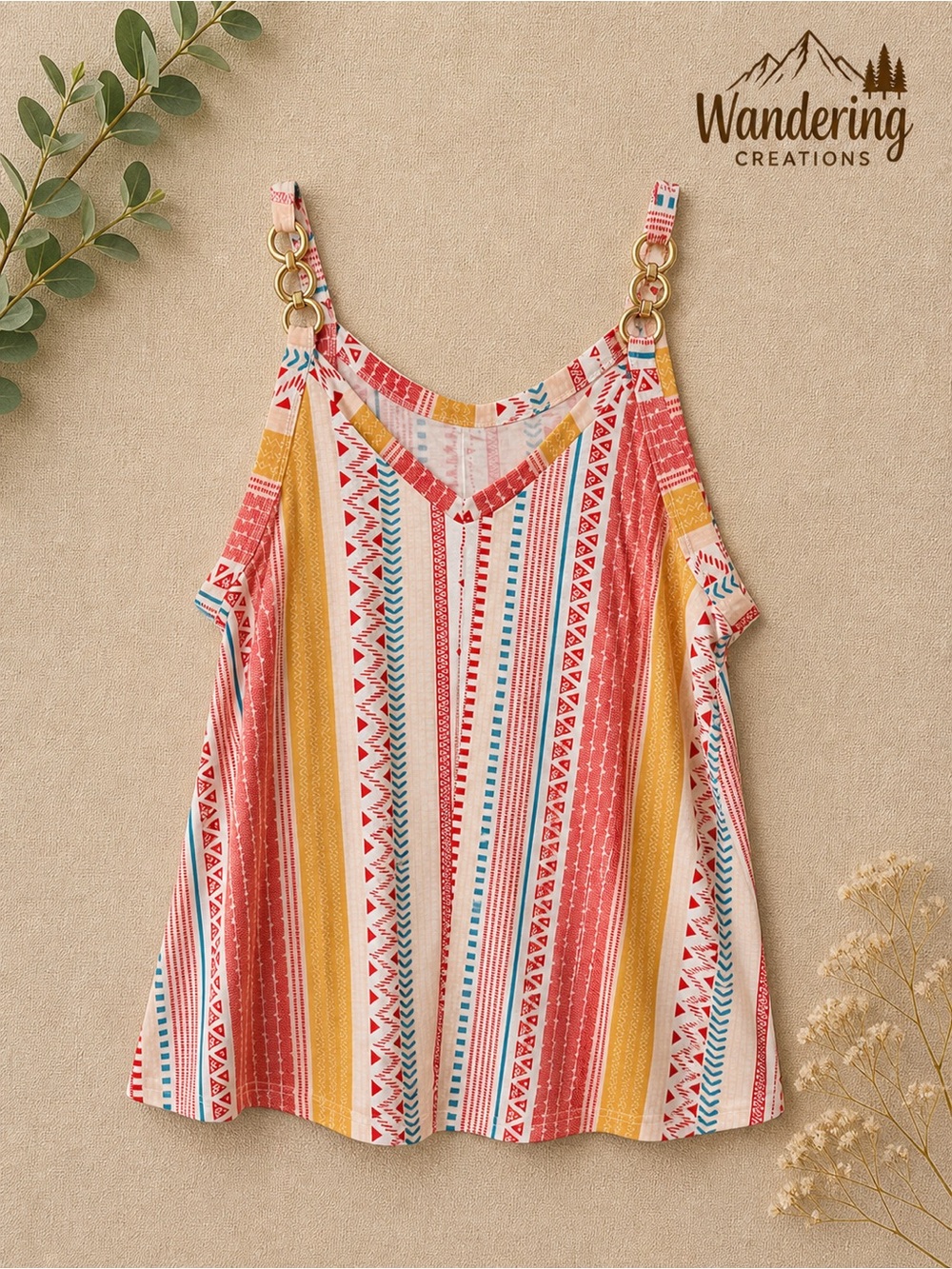 Women's Multicolor Striped Cold-Shoulder Tank Top